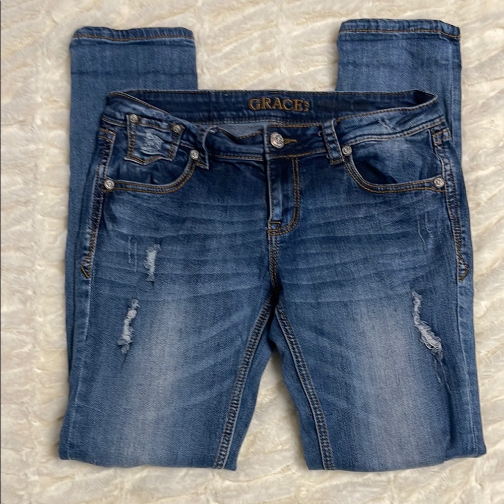 Grace Blue Skinny Jeans with Faded Wash